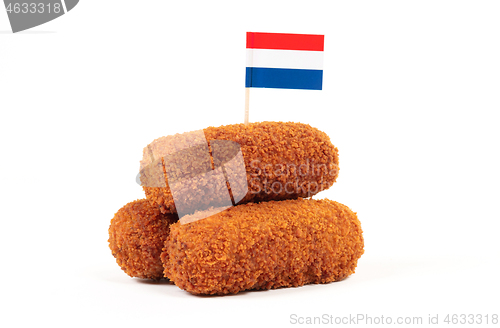 Image of Brown crusty dutch kroketten with dutch flag