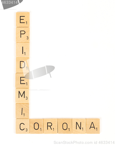 Image of Corona epidemic scrable letters, isolated