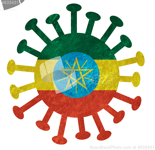 Image of The national flag of Ethiopia with corona virus or bacteria