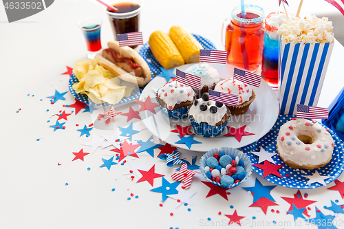 Image of food and drinks on american independence day party