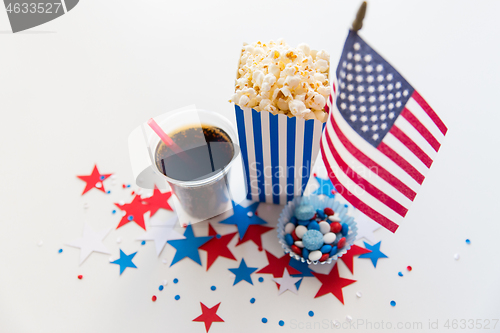 Image of flag and popcorn on american independence day