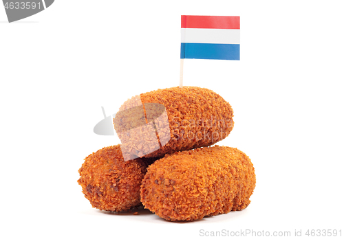 Image of Brown crusty dutch kroketten with dutch flag