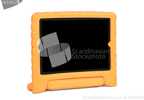 Image of Tablet in a bright cover, designed for children