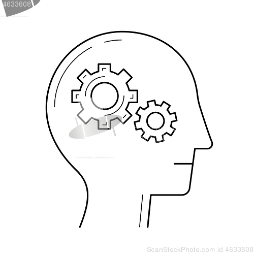 Image of Brain with gear line icon.