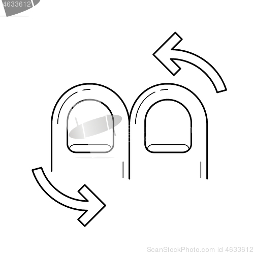 Image of Two finger pivot rotate line icon.