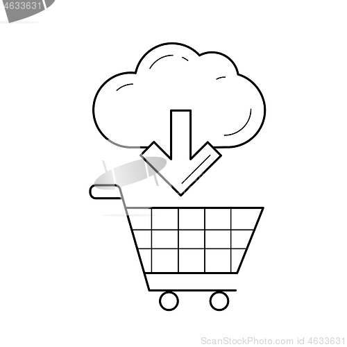 Image of Shopping trolley with online purchase line icon.
