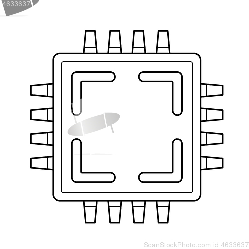 Image of Computer cpu chip line icon.