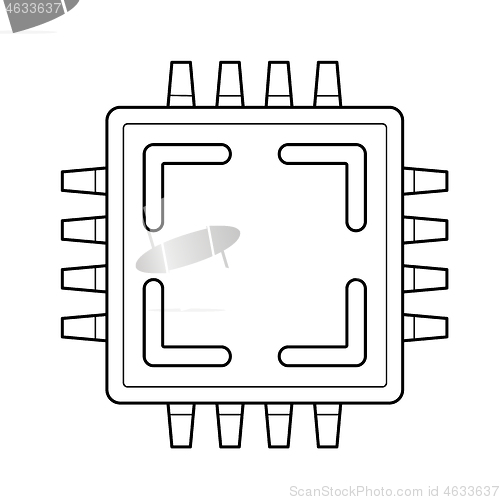Image of Computer cpu chip line icon.