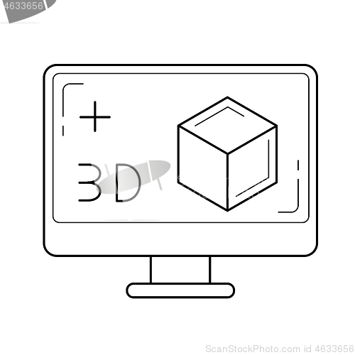 Image of Computer monitor with 3D box line icon.