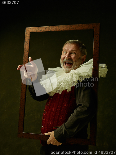 Image of Official portrait of historical governor from the golden age. Studio shot against dark wall.