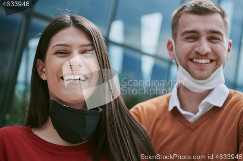 Image of business team with protective medical mask