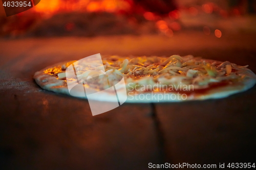 Image of rustic pizza in wood fired oven