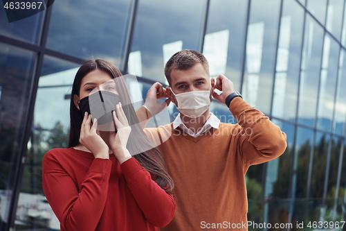 Image of business team with protective medical mask