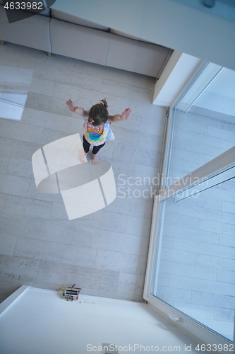 Image of girl online education ballet class at home top view