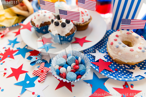 Image of food and drinks on american independence day party