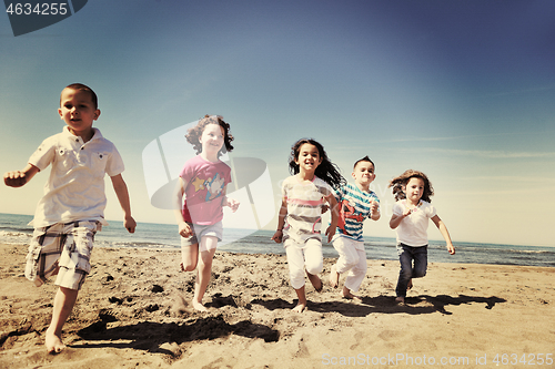 Image of happy young  people group have fun on beach