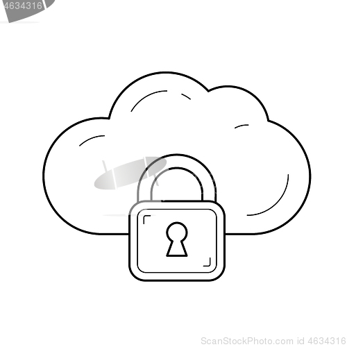 Image of Internet cloud data protection line icon.