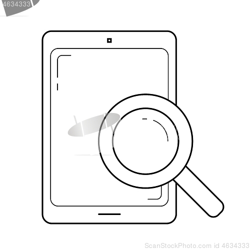 Image of Document search on tablet line icon.