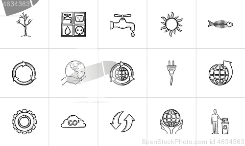 Image of Ecology hand drawn sketch icon set.