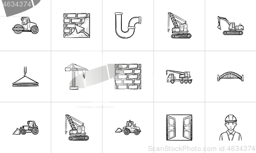 Image of Construction hand drawn sketch icon set.