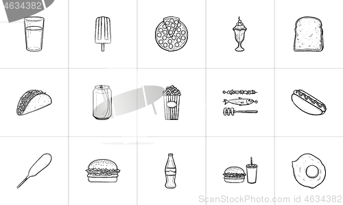 Image of Food and drink hand drawn sketch icon set.