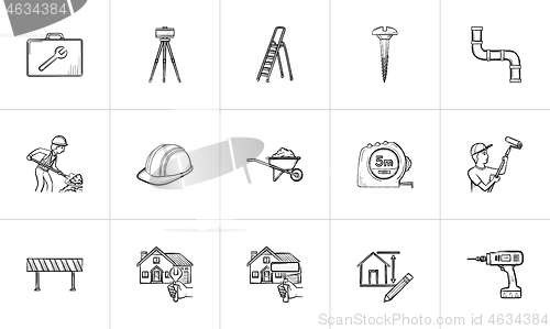 Image of Construction hand drawn sketch icon set.