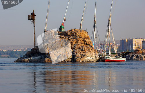 Image of Small island with birds on Nile river