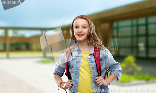 Image of happy smiling teenage student girl with school bag