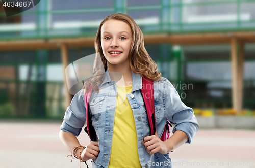 Image of happy smiling teenage student girl with school bag