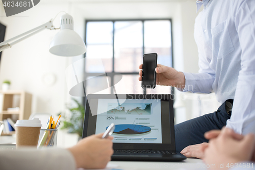 Image of business team with smartphone working at office