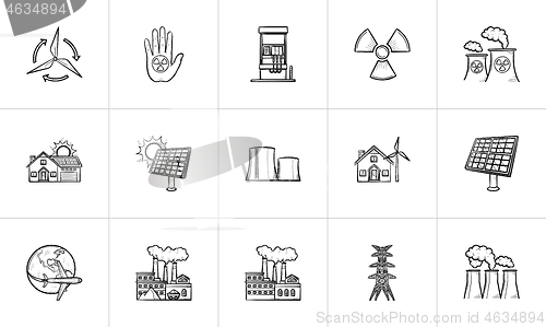 Image of Ecology hand drawn sketch icon set.