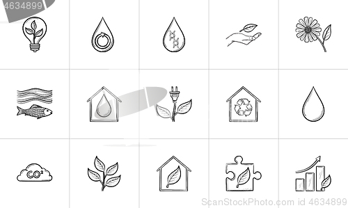 Image of Ecology hand drawn sketch icon set.