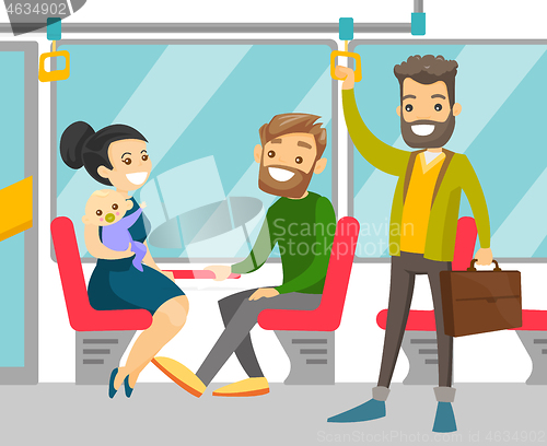 Image of Caucasian people traveling by public transport.