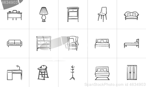 Image of Furniture hand drawn sketch icon set.