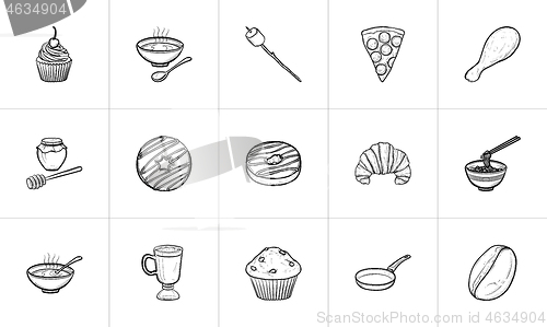 Image of Food and drink hand drawn sketch icon set.