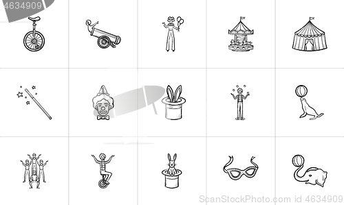 Image of Circus hand drawn sketch icon set.