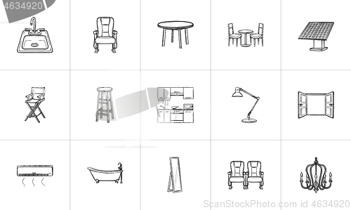 Image of Furniture hand drawn sketch icon set.