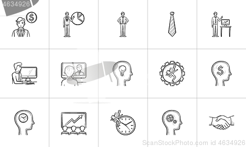 Image of Business hand drawn sketch icon set.