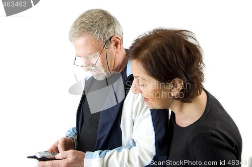 Image of Couple checking the text message