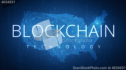 Image of Blockchain technology hud banner with USA map.