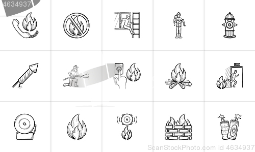 Image of Fire hand drawn sketch icon set.