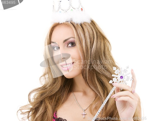 Image of lovely fairy in crown with magic wand