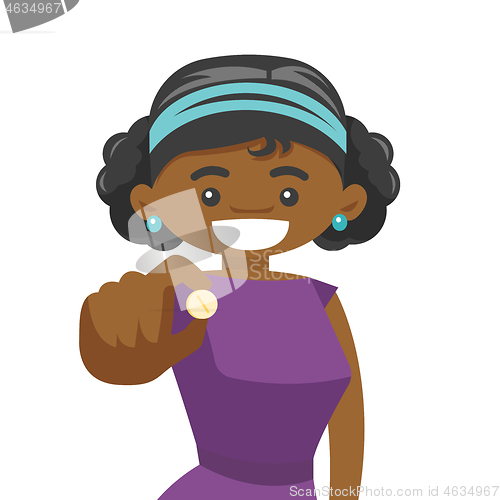 Image of Young african-american woman taking pills.