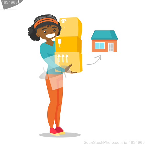 Image of Young african-american woman moving to a new house