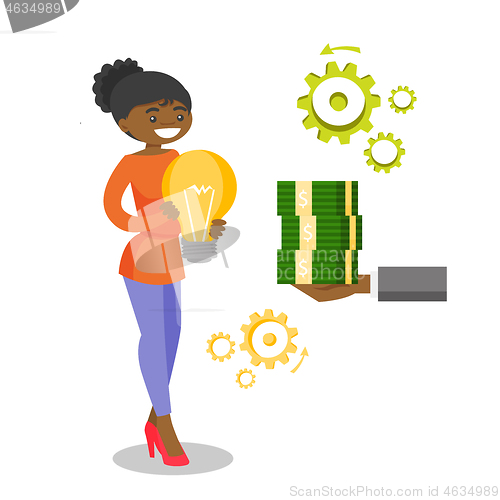 Image of African business woman exchanging idea for money