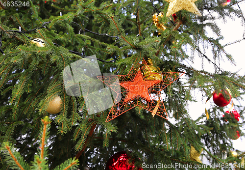 Image of Beautiful decorations on the branches of the Christmas tree
