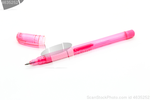 Image of Pink gel pen with a cap on a white background