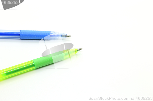 Image of Colorful gel pens on a white background