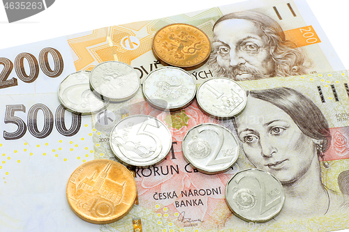 Image of Czech money, banknotes and coins