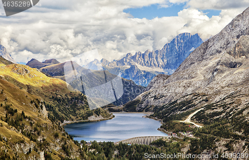 Image of Fedaia lake in Dolomites